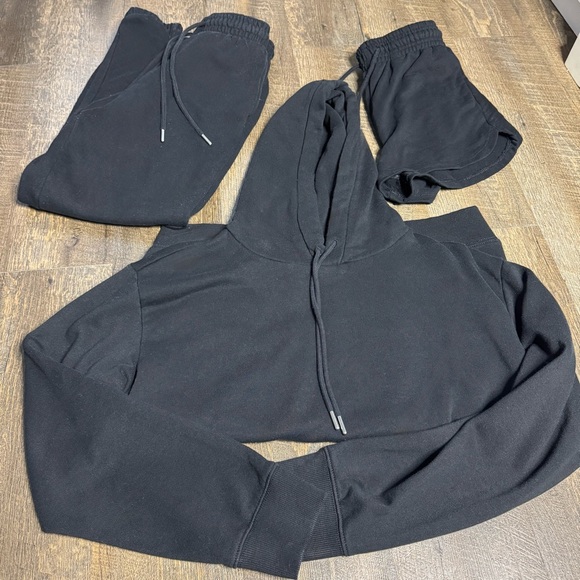 H&M hoodie, sweatshorts, and sweatpants black set - Picture 1 of 5